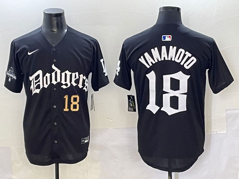 Men 2025 Los Angeles Dodgers #18 Yamamoto Black Seventh generation Joint Name Nike MLB Jersey style 3